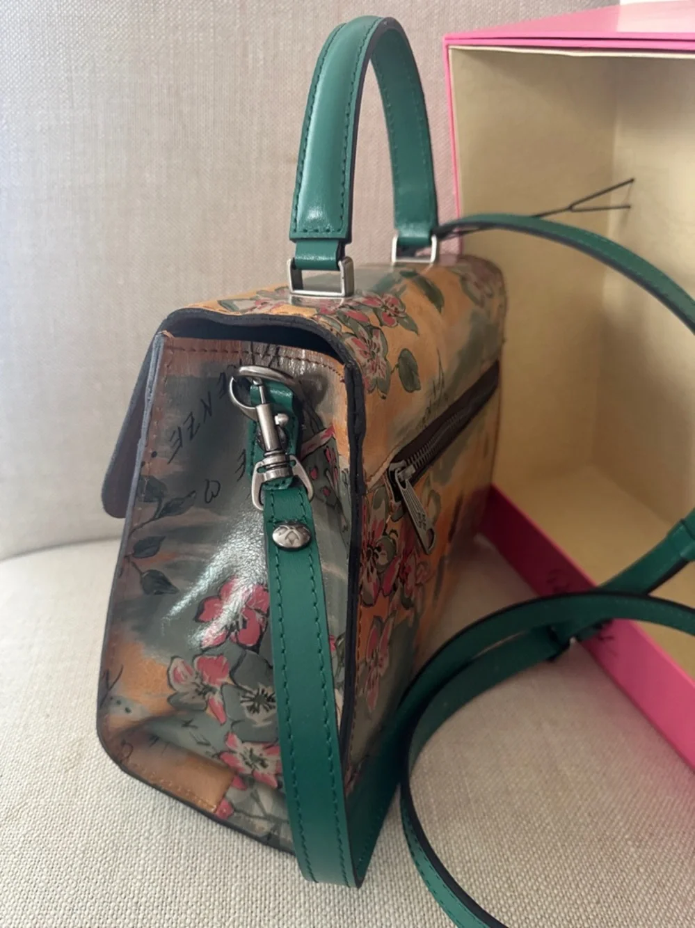 Patricia Nash Leather Floral Handbag Chauny Beautiful Girl Print Green